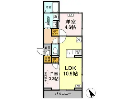 クロエ橋本(2LDK/3階)の間取り写真