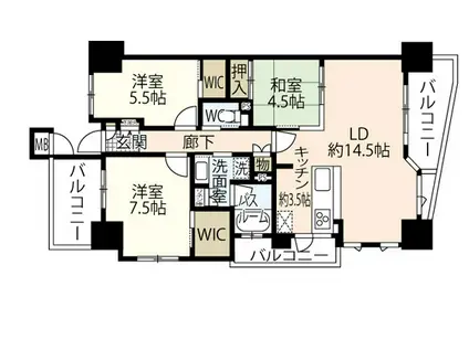 クラース舟入中町(3LDK/14階)の間取り写真