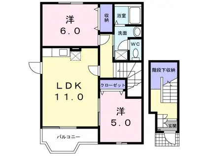 パルテールM(2LDK/2階)の間取り写真