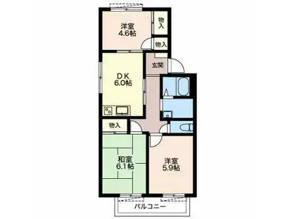 サニーフラッツ岸D(3DK/2階)の間取り写真