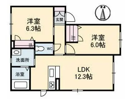 シャーメゾン林田(2LDK/1階)の間取り写真