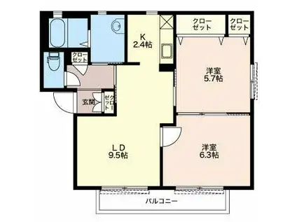 ディアス市川 C(2LDK/1階)の間取り写真