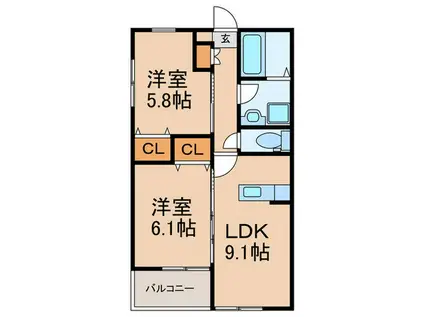フルーリジェール野中(2LDK/3階)の間取り写真