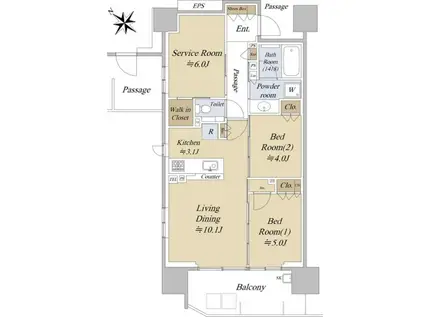 シティハウス巣鴨(2SLDK/8階)の間取り写真