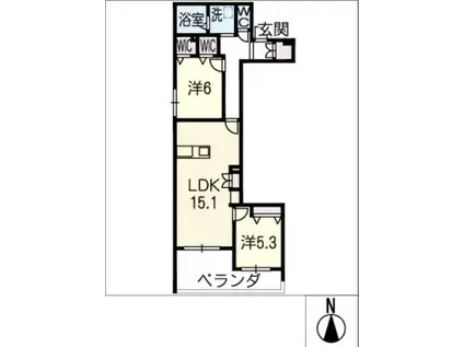 ヘーベルヒルズ I(2LDK/2階)の間取り写真