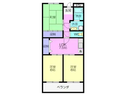 ウエストヒルズ(3DK/2階)の間取り写真