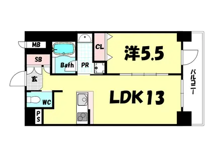 ワコーレ神戸三宮マスターズレジデンス(1LDK/2階)の間取り写真