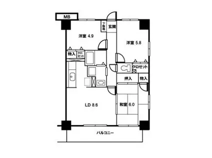ウィンズステージ(3LDK/4階)の間取り写真