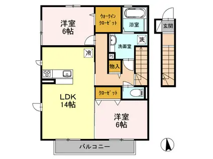 サニーサイド聖蹟 I(2LDK/2階)の間取り写真