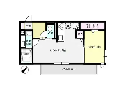 フォレストヒルズ春日原(1LDK/2階)の間取り写真