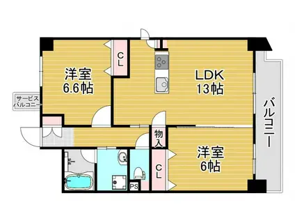 ヴィラッセ福島(2LDK/2階)の間取り写真