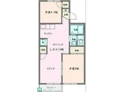 ラドンシティー鶴巻A(2LDK/1階)の間取り写真