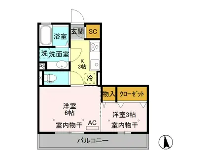 D-ROOM シャインヒルズ城山302(2K/3階)の間取り写真