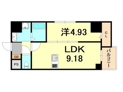 ラフェリシア海岸通(1LDK/9階)の間取り写真