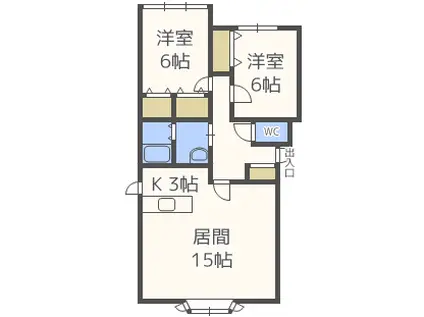 モデュロール新発寒(2LDK/3階)の間取り写真