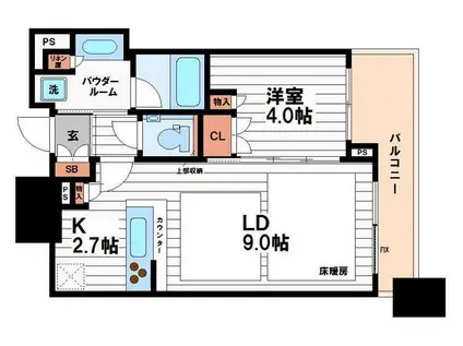 シティタワー大阪本町(1LDK/37階)の間取り写真