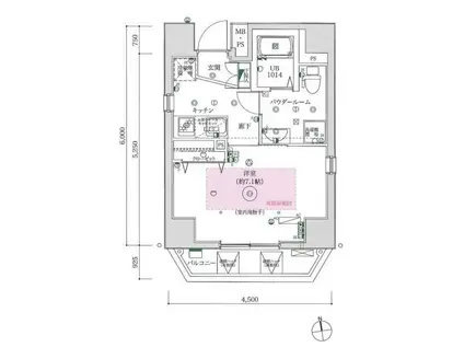 フェルクルールプレスト文京湯島(1K/6階)の間取り写真