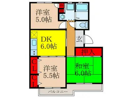 クレストヒルズ(3DK/2階)の間取り写真