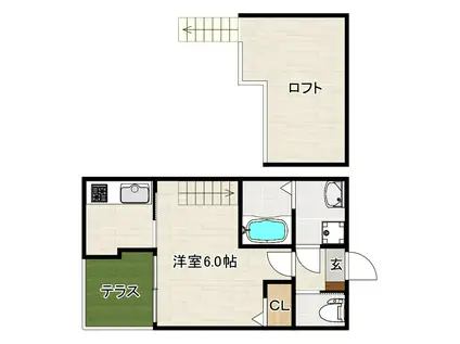 FLORESTA香椎(1K/1階)の間取り写真