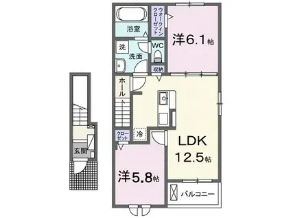 セレノ マーレI(2LDK/2階)の間取り写真
