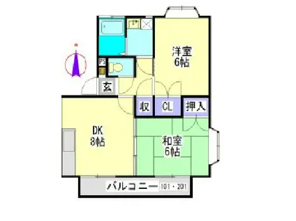 レインボー都北ハイツH棟(2DK/2階)の間取り写真