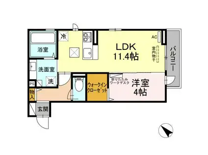 ソレアード津森(1LDK/1階)の間取り写真