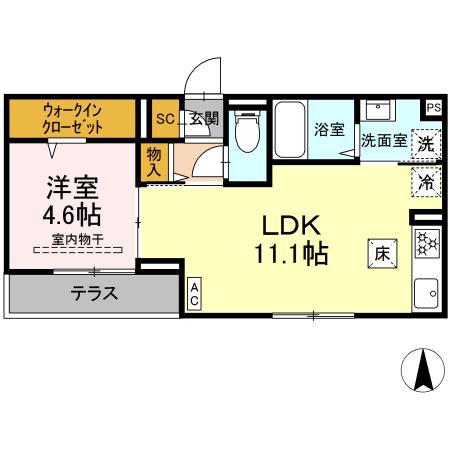 ディー パイナ松見町(1LDK/1階)の間取り写真