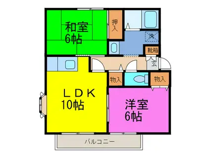 サンガーデン・フクダ B棟(2LDK/2階)の間取り写真