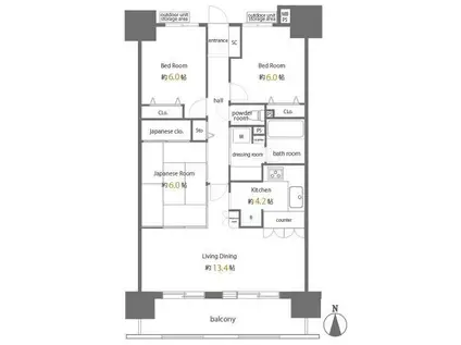 ライオンズステージキャピタルイースト(3LDK/4階)の間取り写真