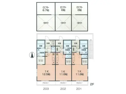 アプリコットガレージ 個室バイク置場有(ワンルーム/2階)の間取り写真
