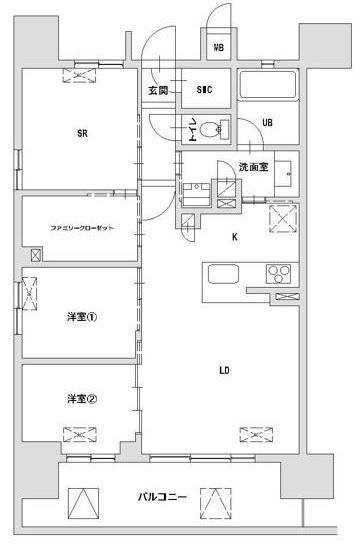 八王子レジデンス(2LDK/7階)の間取り写真