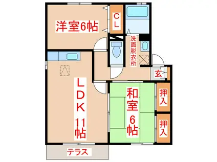 セジュール喜入(2LDK/1階)の間取り写真