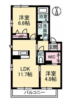ソレアード II A(2LDK/2階)の間取り写真