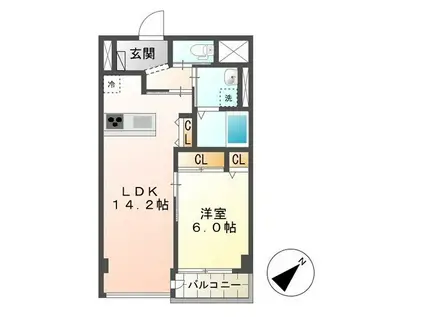 フルーリ(1LDK/1階)の間取り写真