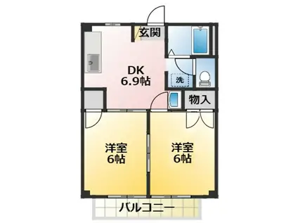 プリムローズ朝倉(2DK/2階)の間取り写真