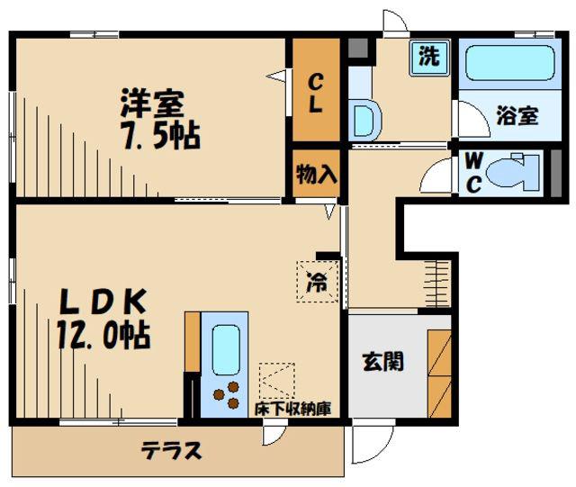 ヴィラ多摩(1LDK/1階)の間取り写真