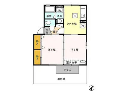 ウッズパディーC 阿佐美(2DK/1階)の間取り写真