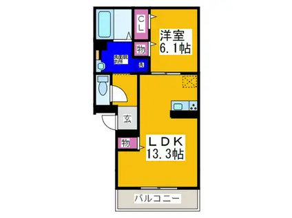 セジュール古市(1LDK/1階)の間取り写真