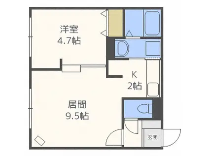 チケン北大前(1LDK/2階)の間取り写真