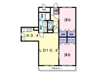 ハッピーベル(2LDK/2階)の間取り写真