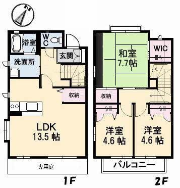 ナインツェン B(3LDK/1階)の間取り写真