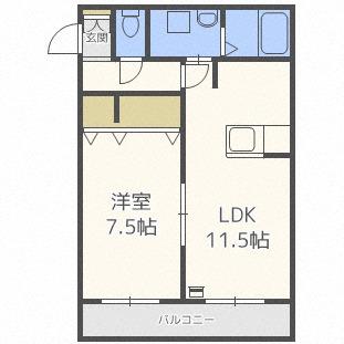 ジュネス山鼻(1LDK/3階)の間取り写真