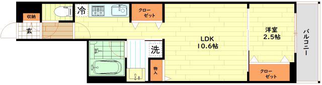 レオンコンフォート九条アルバ(1LDK/12階)の間取り写真