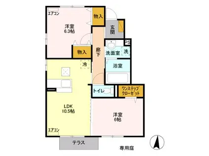 グランベルコートII(2LDK/1階)の間取り写真