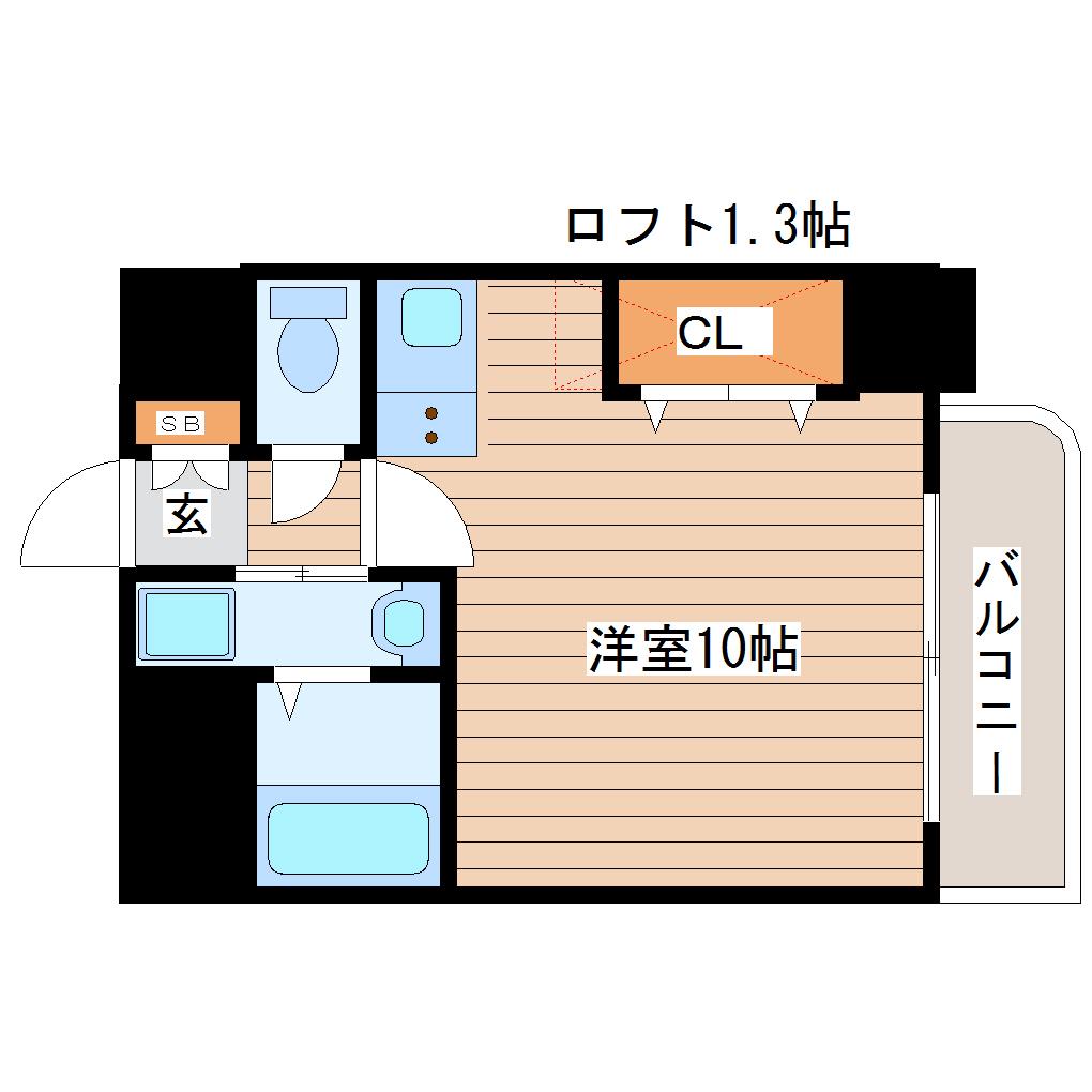 榴岡レジデンス壱番館(ワンルーム/2階)の間取り写真