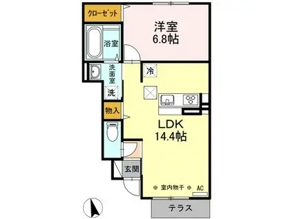 ホープフル(1LDK/1階)の間取り写真