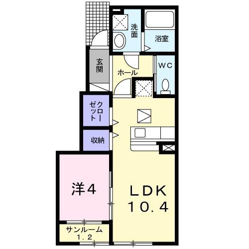 サウス・リードB(1LDK/1階)の間取り写真