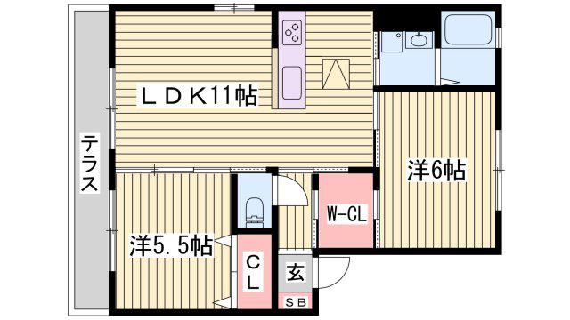 シャーメゾン下河原 B棟(2LDK/1階)の間取り写真