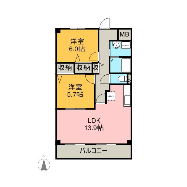 スリーウェル(2LDK/3階)の間取り写真