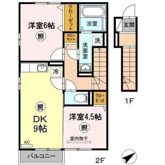 広島県広島市佐伯区 2階建 築16年(2DK/2階)の間取り写真